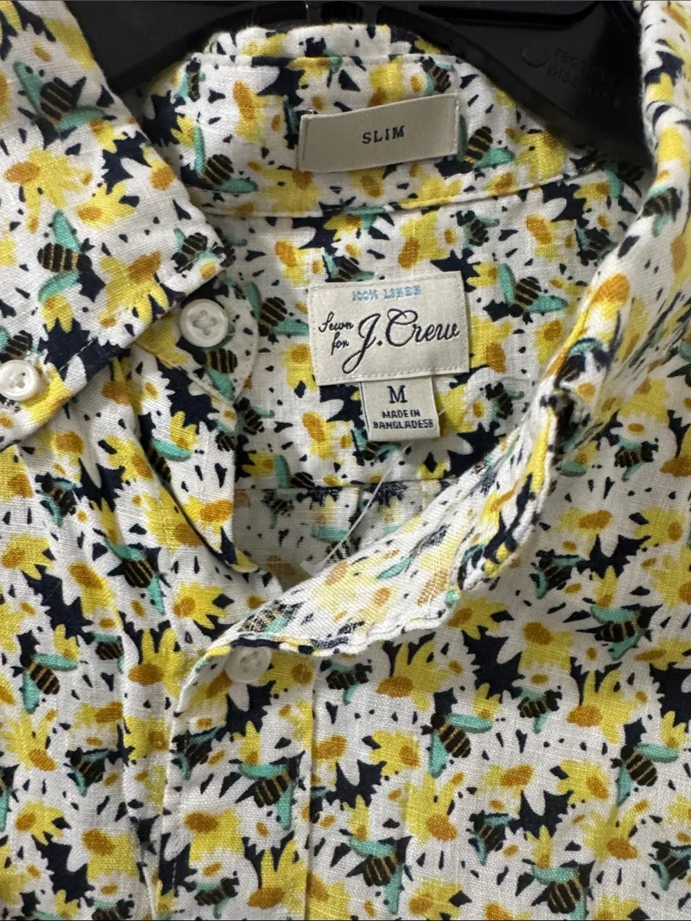 J.Crew 100% Linen Bumble Bee Button Up Shirt